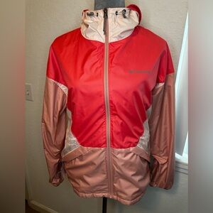 Columbia Women’s Fleece Lined Windbreaker Jacket Pink Coral Hooded Size M
